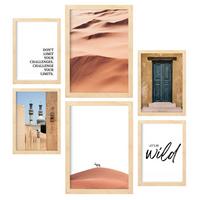 POSTER Set Mit 6 Marokko Wüste Wandbild A3 & A4 Rahmen Aus Hellem Holz - Beige, Papier (29/3cm) - Nacnic