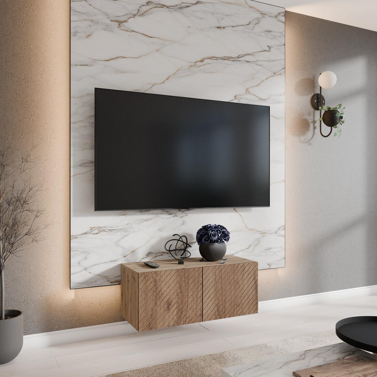 LOWBOARD CAVA 100/41/40 cm, Hängender TV-Schrank Eiche Artisan / Eichefarben - Eichefarben/Braun, Holzwerkstoff (100/41/40cm) - MASSENO