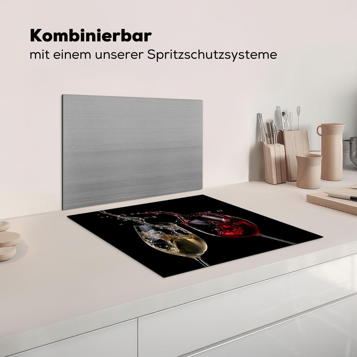 HERDABDECKPLATTE Rotwein - Weißwein - Glas - Schwarz Ceranfeldabdeckung 59x52 cm - Weinrot, Kunststoff (59/52/0.2cm) - MuchoWow