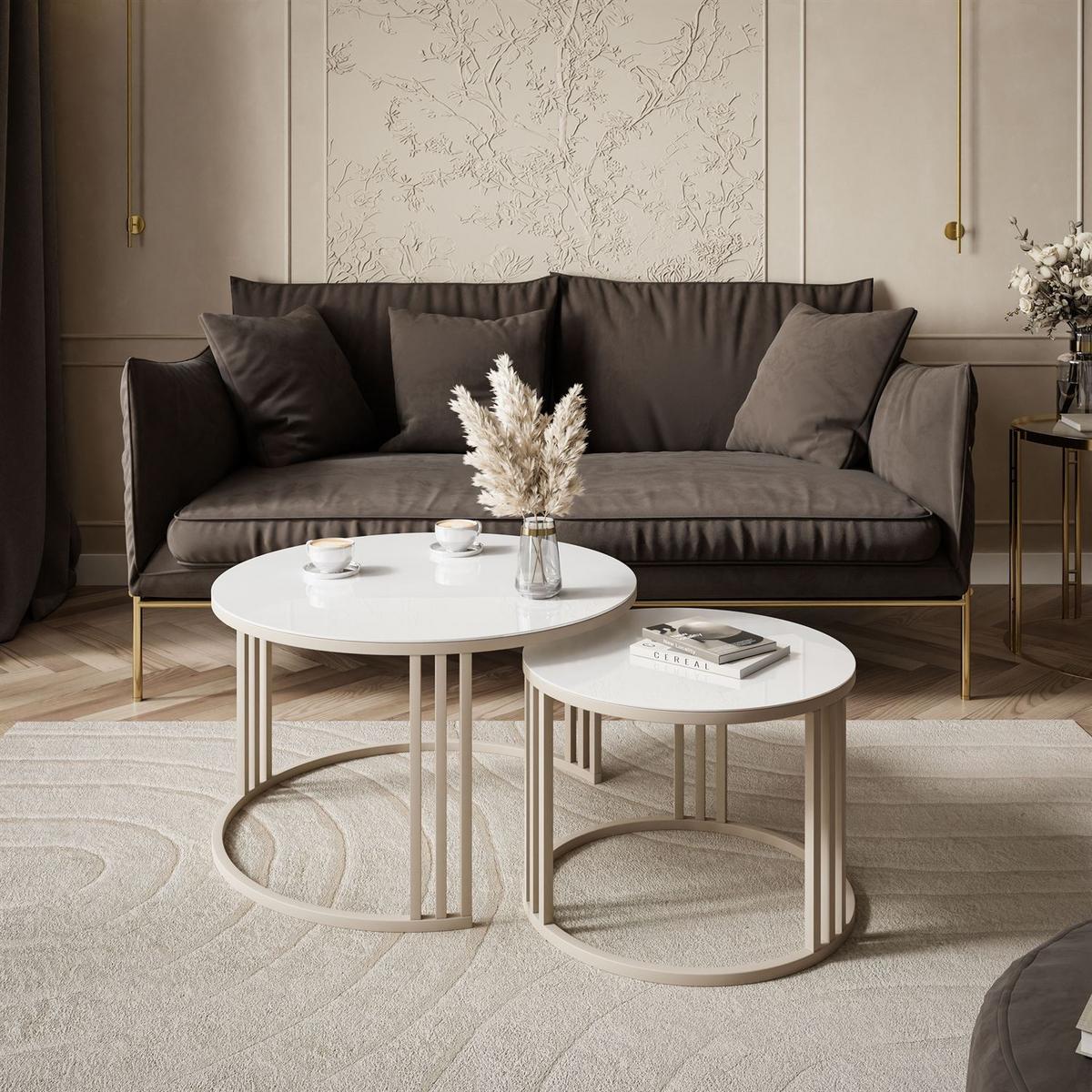 COUCHTISCH LORI 2in1 KASCHMIR mit Glasplatte Kaschmir / Glas Weiß - Kaschmir/Weiß, Holzwerkstoff (70/70/48cm) - Lookway