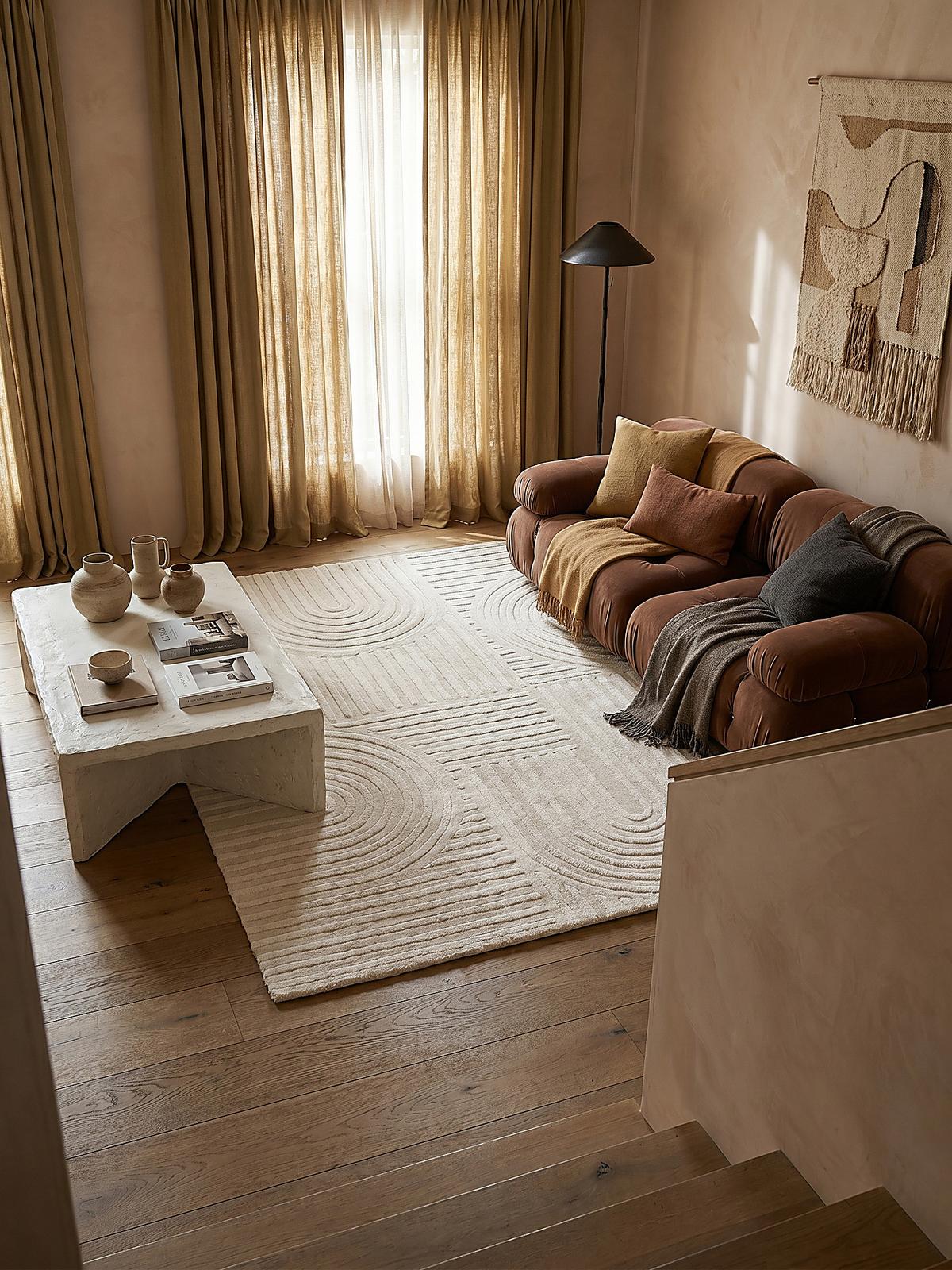 TEPPICH aus Wolle LEVEN in Elfenbein, geometrisch, 200 x 290 cm - Champagner, Textil (200/290cm) - KADIMA DESIGN