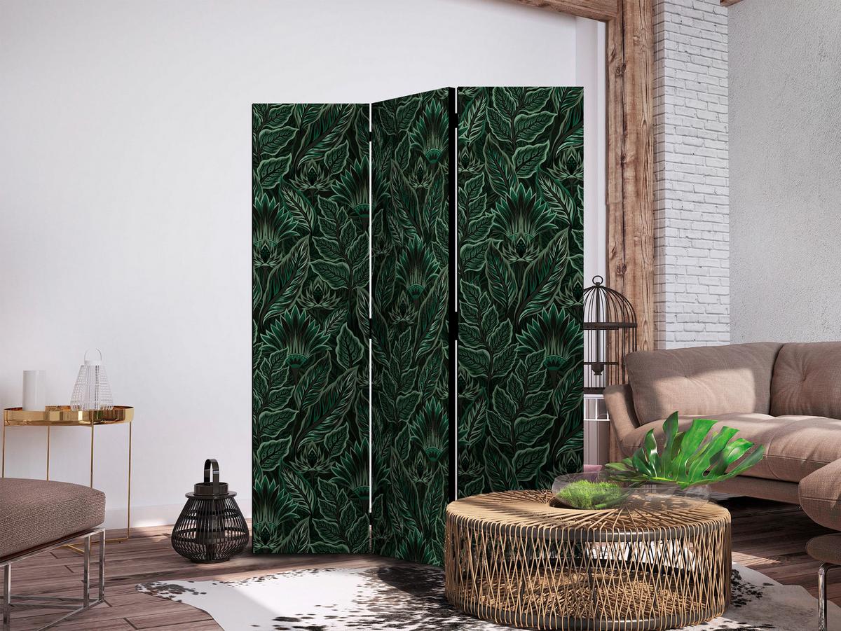 PARAVENT Akustik 3-tlg 135x172 cm Gr ne Bl tter - Grün, Holz/Textil (135/172/3cm) - Muralo