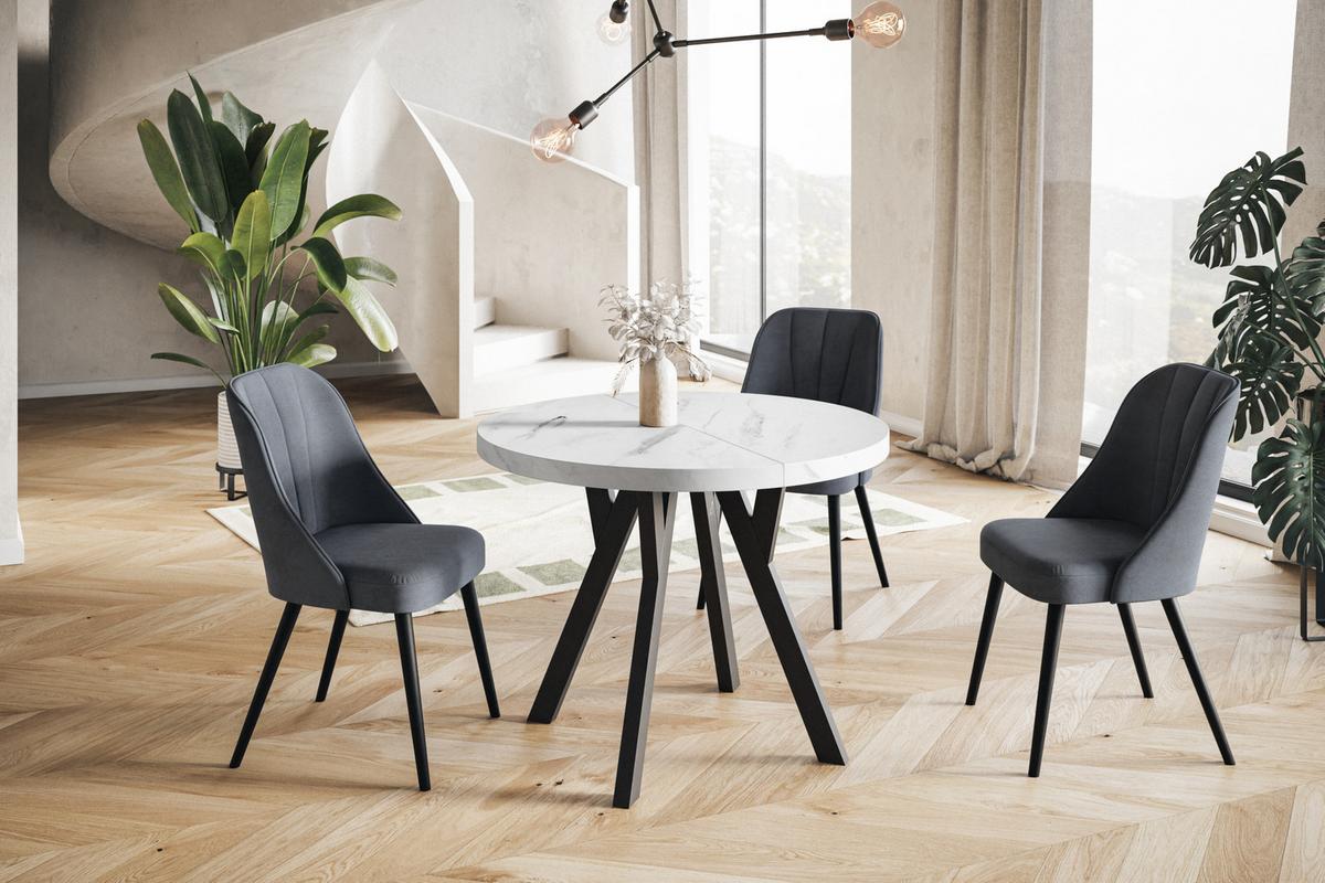 RUNDER Esstisch ausziehbar – Moderner Wohnzimmertisch und Küchentisch – Tisch mit Stabile Konstruktion, Durchmesser 120 cm - 220 cm - Farbe Marmur - Hellgrau/Schwarz, Holzwerkstoff (120/120/77cm) - Alpi-Möbel