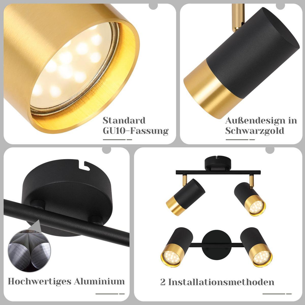 DECKENSTRAHLER Schwerin 2-flammig 31/8/17 cm - Schwarz, Metall (31/8/17cm) - Nettlife