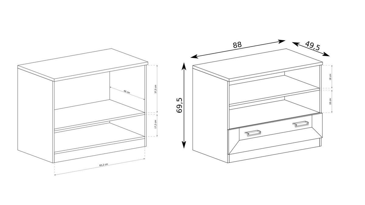 LOWBOARD UDINE 88/69/50 cm, Braun - Bronzefarben, Holzwerkstoff (88/69/50cm) - MASSENO