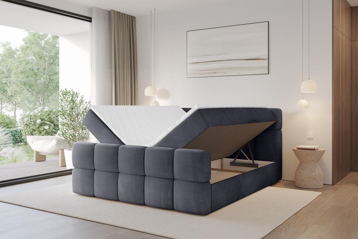 BOXBETT mit Matratze H3 - FAMA-Z - 200x200 cm Dunkelgrau Casablanca - Dunkelgrau, Holzwerkstoff - ALTDECOR