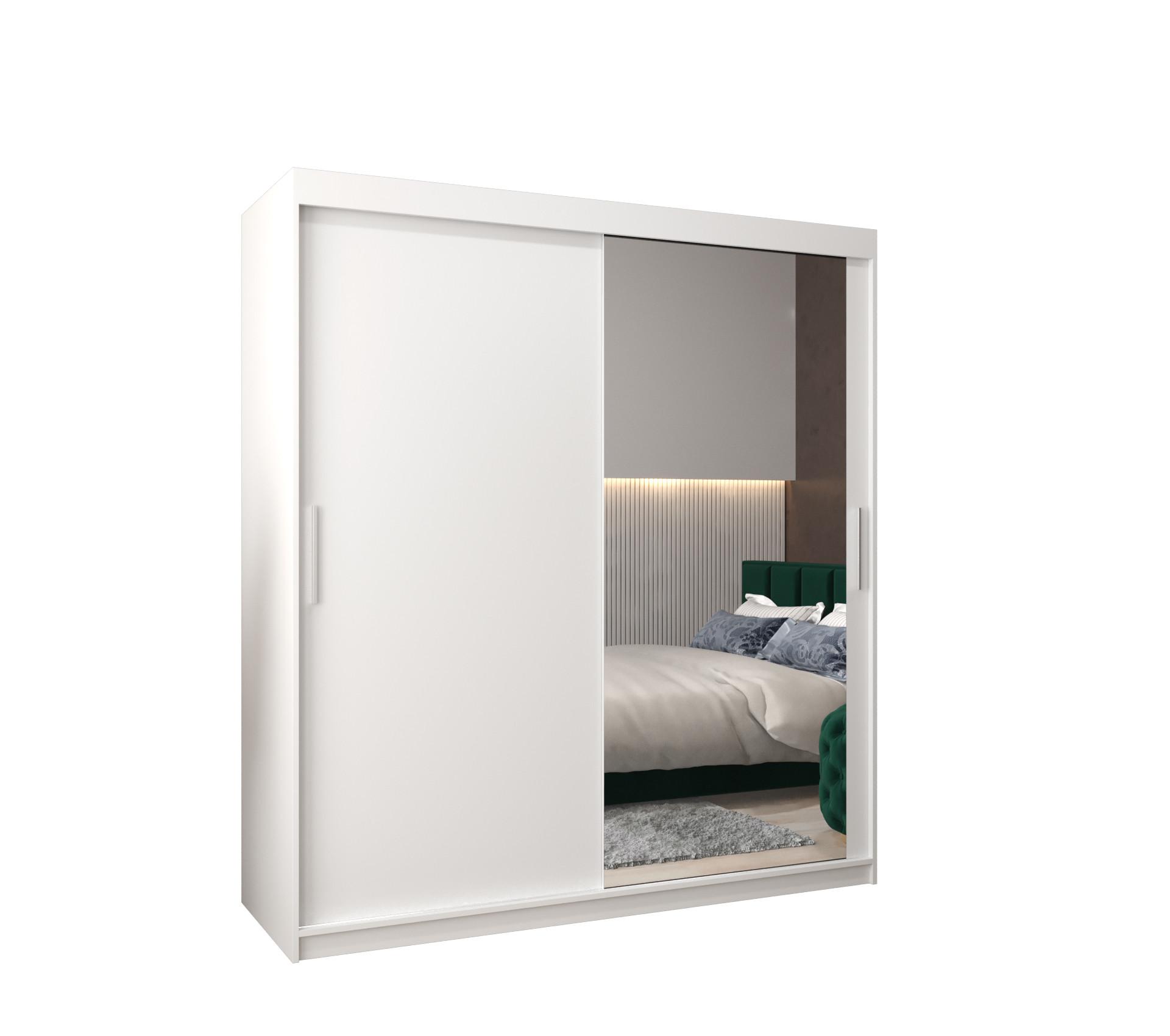SCHWEBETÜRENSCHRANK 200/180/62 2-türig - Silberfarben/Weiß, Holz/Kunststoff (180/200/62cm) - MÖBEL KRYSPOL