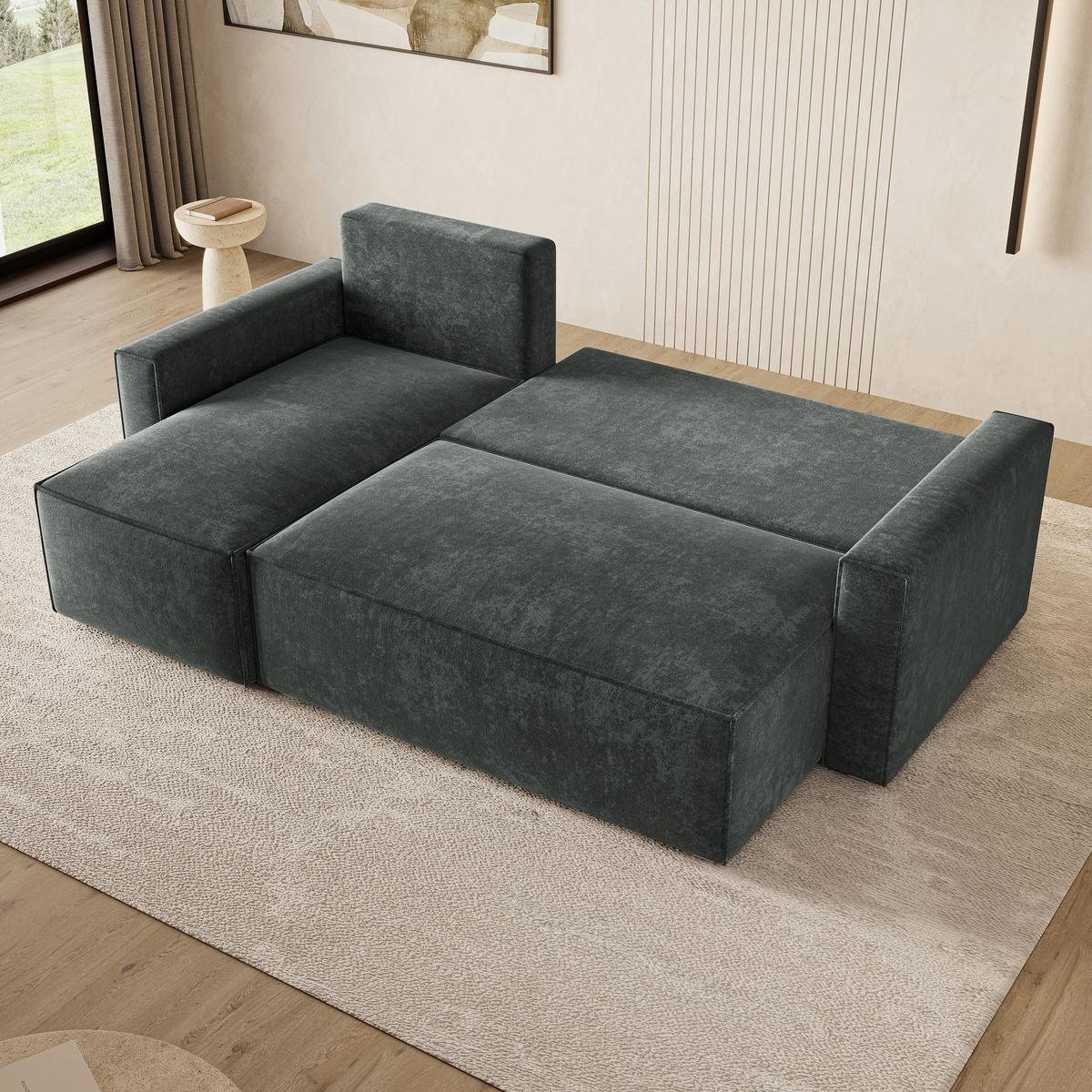 ECKSOFA POTARO LM Grau Chenille mit Schlaffunktion - Grau, Holzwerkstoff/Textil (232/140cm) - MASSENO