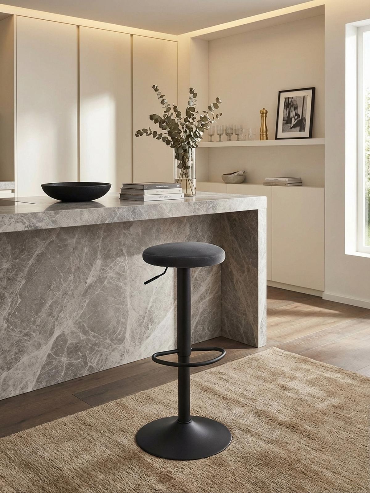 BARHOCKER Höhenverstellbar Eisen Samt Drehbar CAMPANIA, Grau 40x40x79 cm - Schwarz/Grau, Textil/Metall (40/79/40cm) - KADIMA DESIGN