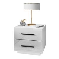 NACHTTISCH LINA LUX mit Griffen und Hochglanzplatte, LED – Griffe: Schwarz - Weiß, Holzwerkstoff (45/48/38.5cm) - Lookway
