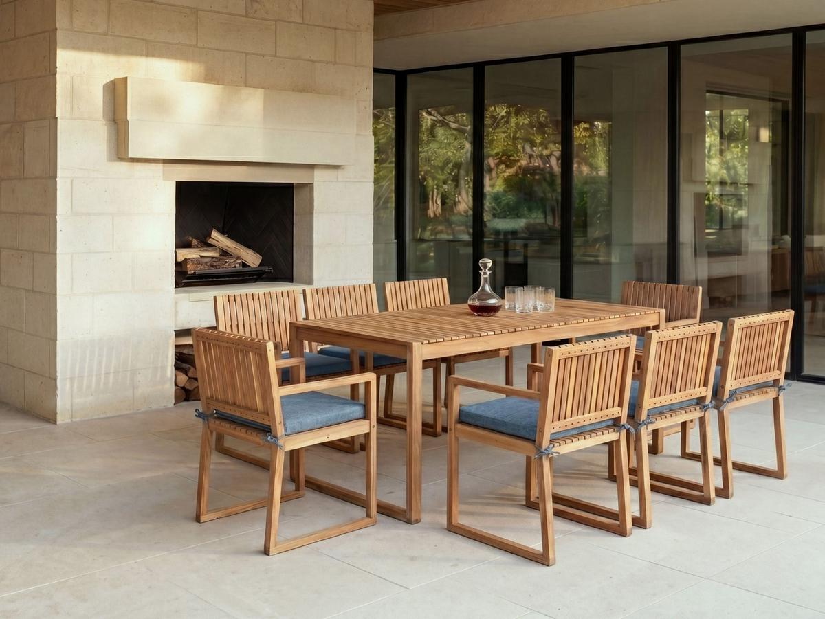 GARTENMÖBEL-SET 8-Sitzer Blau zertifiziertes Akazienholz Sassari Premium - Hellbraun, Holz - Beliani