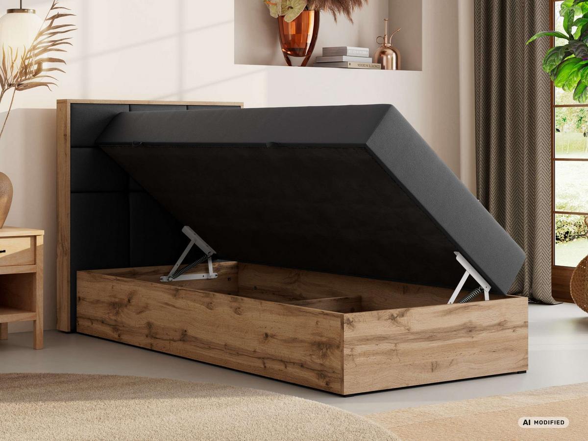 BOXBETT ALBERO 1 90/200 - Dunkelgrau Kunstleder - Topper T25 - H3 - Links - Dunkelgrau/Anthrazit, Kunststoff/Textil (90/200cm) - MKS