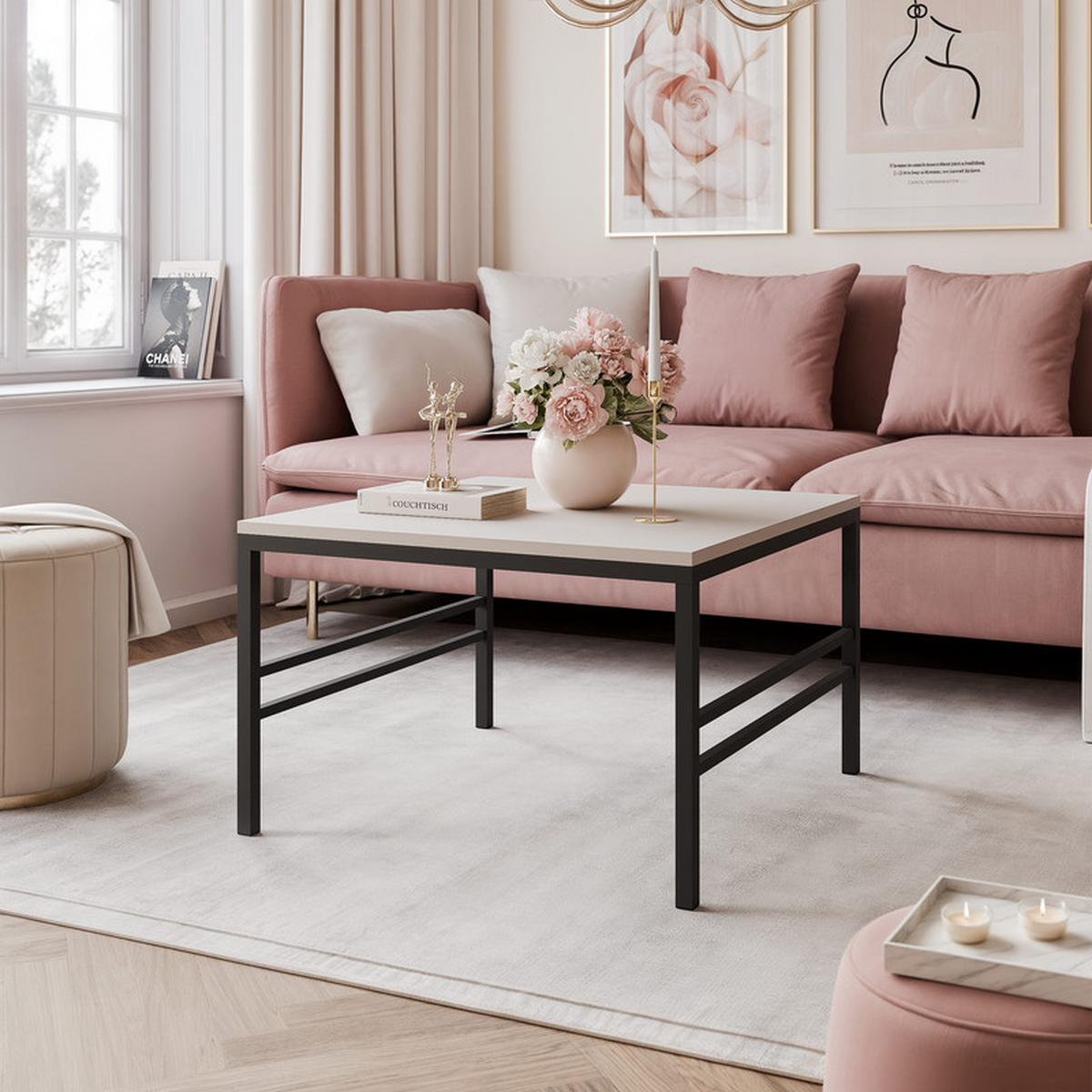 COUCHTISCH FORMA 70/70 cm Quadrat, Kaschmir / Schwarz matt - Kaschmir/Schwarz, Metall (70/70/46cm) - Idohome