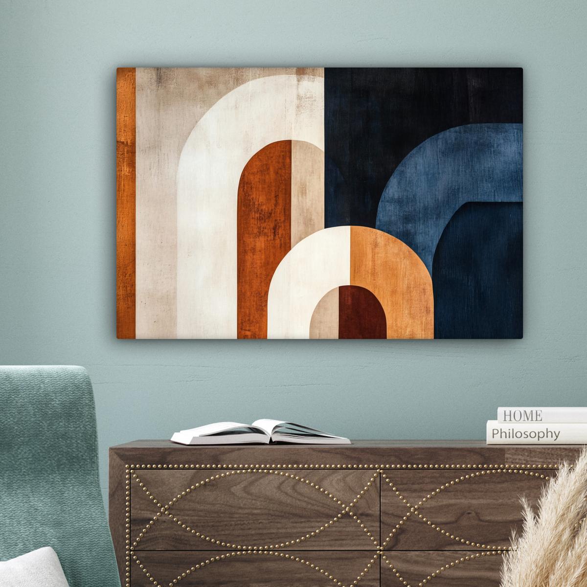 LEINWANDBILD Abstrakt - Formen - Dunkelblau Wanddeko 90x60 cm - Cognac, Textil (90/60cm) - MuchoWow