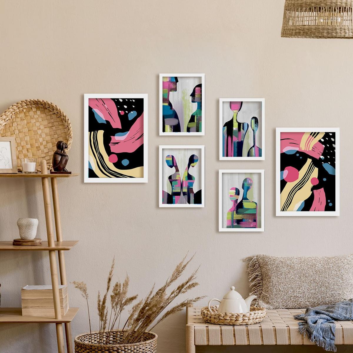 POSTER Set Mit 6 Verhaltensmodi In Liebhaber Abstrakt Ästhetische Dekorative Gemälde Für Ihr Wohnzimmer, Schlafzimmer, Zuhause A3 & A4 Weißer Rahmen - Weiß, Papier (29/3cm) - Nacnic