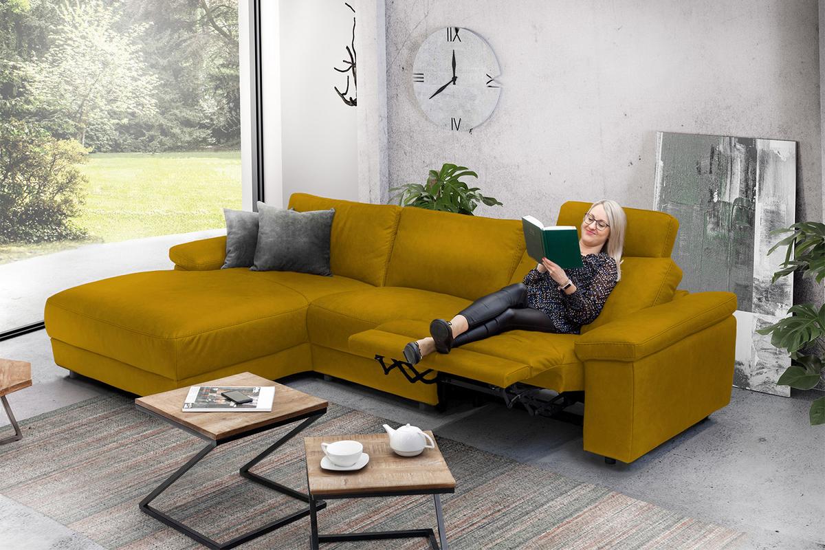 ECKSOFA XL MOTORISCHER RELAXFUNKTION LOLA Gelb Webstoff Relaxfunktion - Currygelb/Gelb, Textil (304/178cm) - KAWOLA