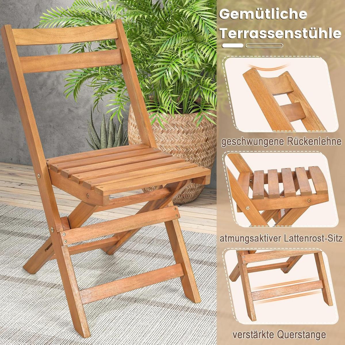 BARHOCKER SET Natur(3-teilig) - Naturfarben, Holz - COSTWAY