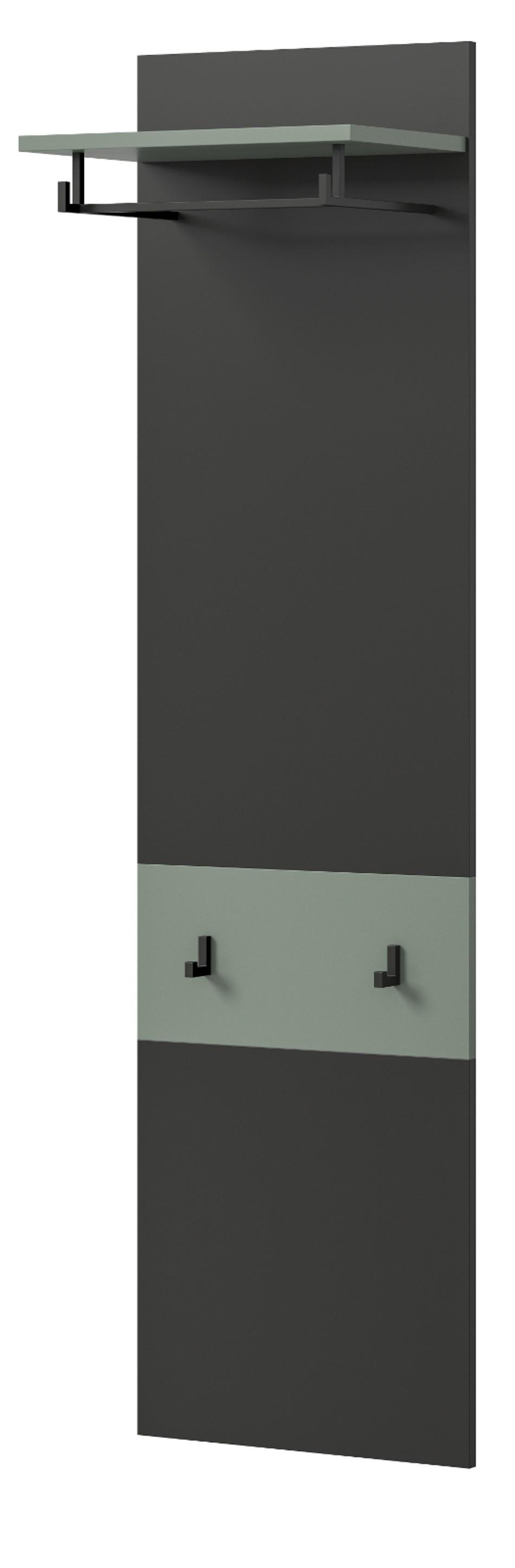 GARDEROBENPANEEL Grau und Salbei Grün, Wandgarderobe 45 x 165 cm mit Kleiderstange - Dunkelgrau/Salbeigrün, Holzwerkstoff (45/165/29cm) - Inn.Furn