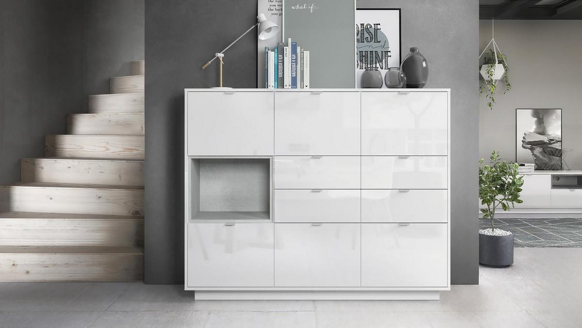 HIGHBOARD Metro Einsatz in Beton Oxid Optik - Hellgrau, Holzwerkstoff (153/123/37cm) - Vladon