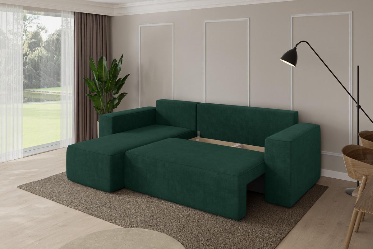 ECKSOFA mit Schlaffunktion Ottomane Links SENO-L 249x139x85 Grün Velours - Schwarz/Grün, Holzwerkstoff/Kunststoff (249/139cm) - ALTDECOR