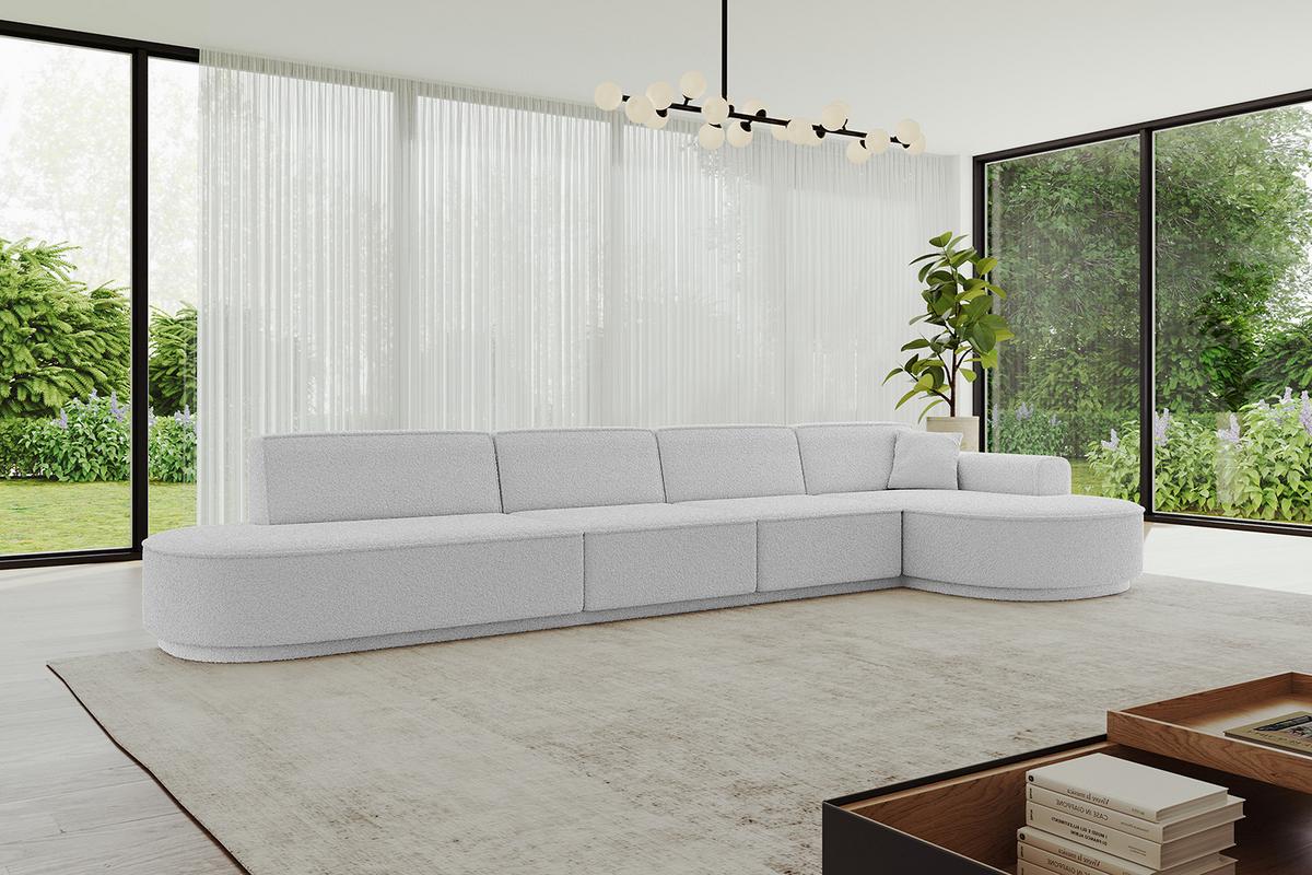 ECKSOFA Ottomane Rechts MARI-L3-v3 - 413x171x83 cm Hellgrau Bouclé - Hellgrau/Schwarz, Holzwerkstoff/Kunststoff (171/413cm) - ALTDECOR