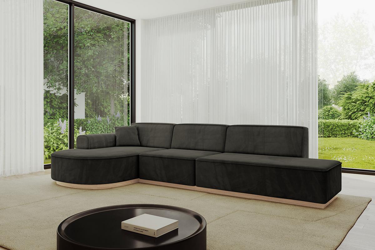 ECKSOFA Ottomane Links ARRIO-L2 - 328x171x83 cm Schwarz - Schwarz, Holzwerkstoff/Textil (328/171cm) - ALTDECOR
