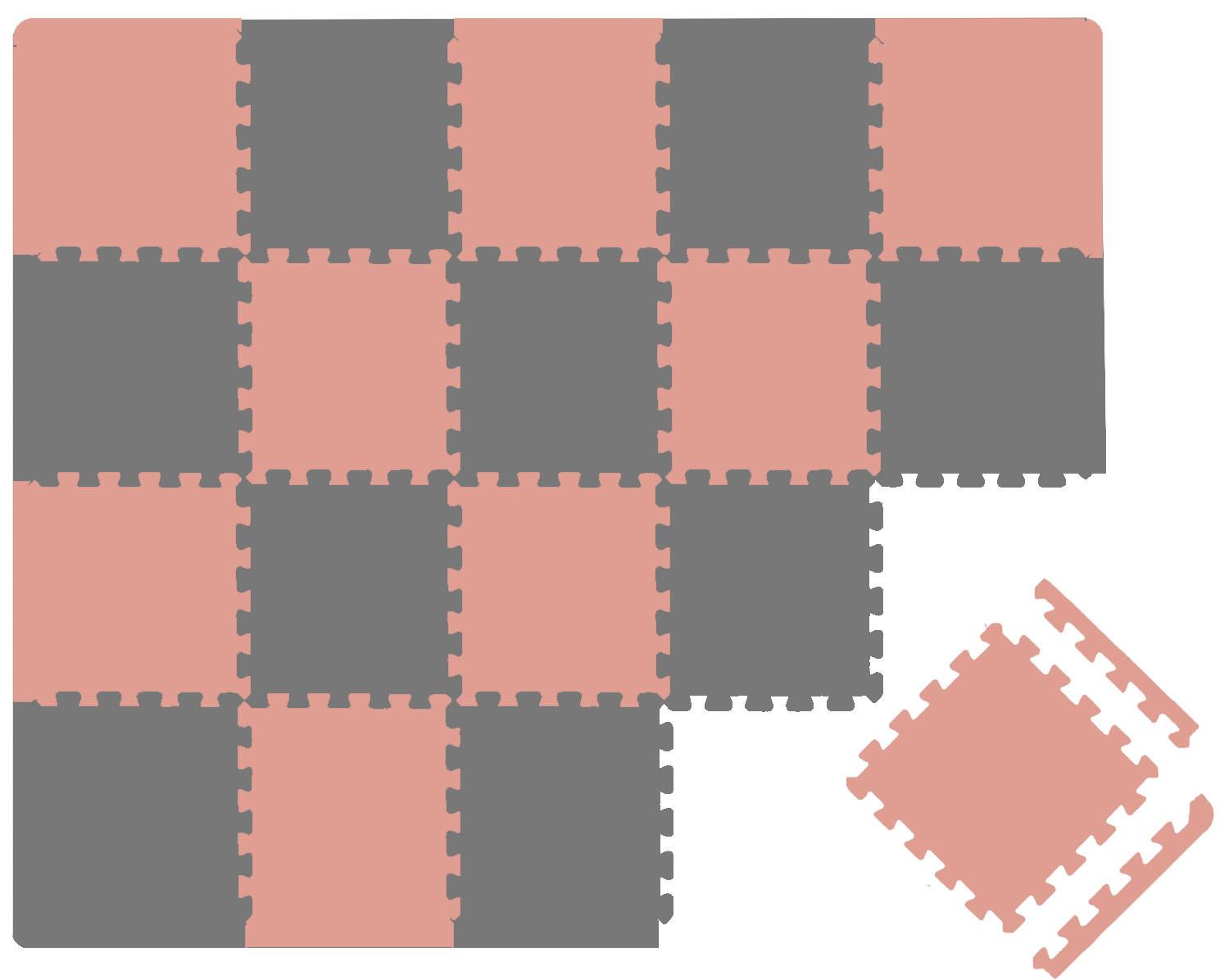 SPIELMATTE mit Rand - 180/90/1 cm Puzzlematte Rosa Grau - Rosa, Kunststoff (30/30cm) - Littletom