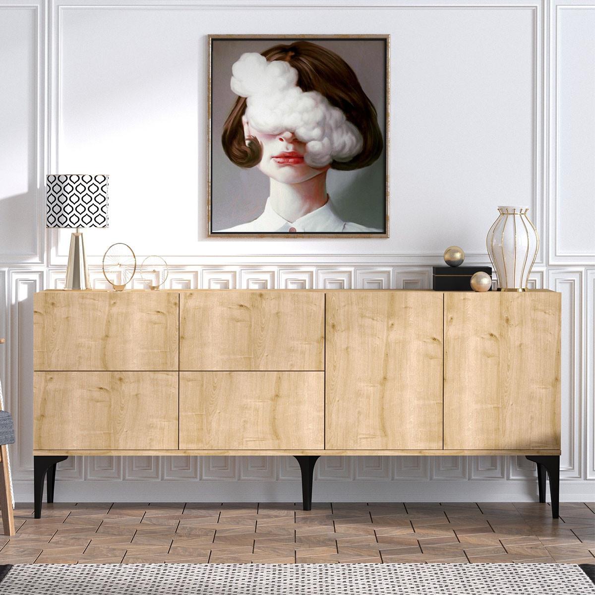 SIDEBOARD 6 Türen Eiche Saphir Dekor Laika 40/80/180 cm - Eschefarben, Holzwerkstoff (10/80/40cm) - Calicosy