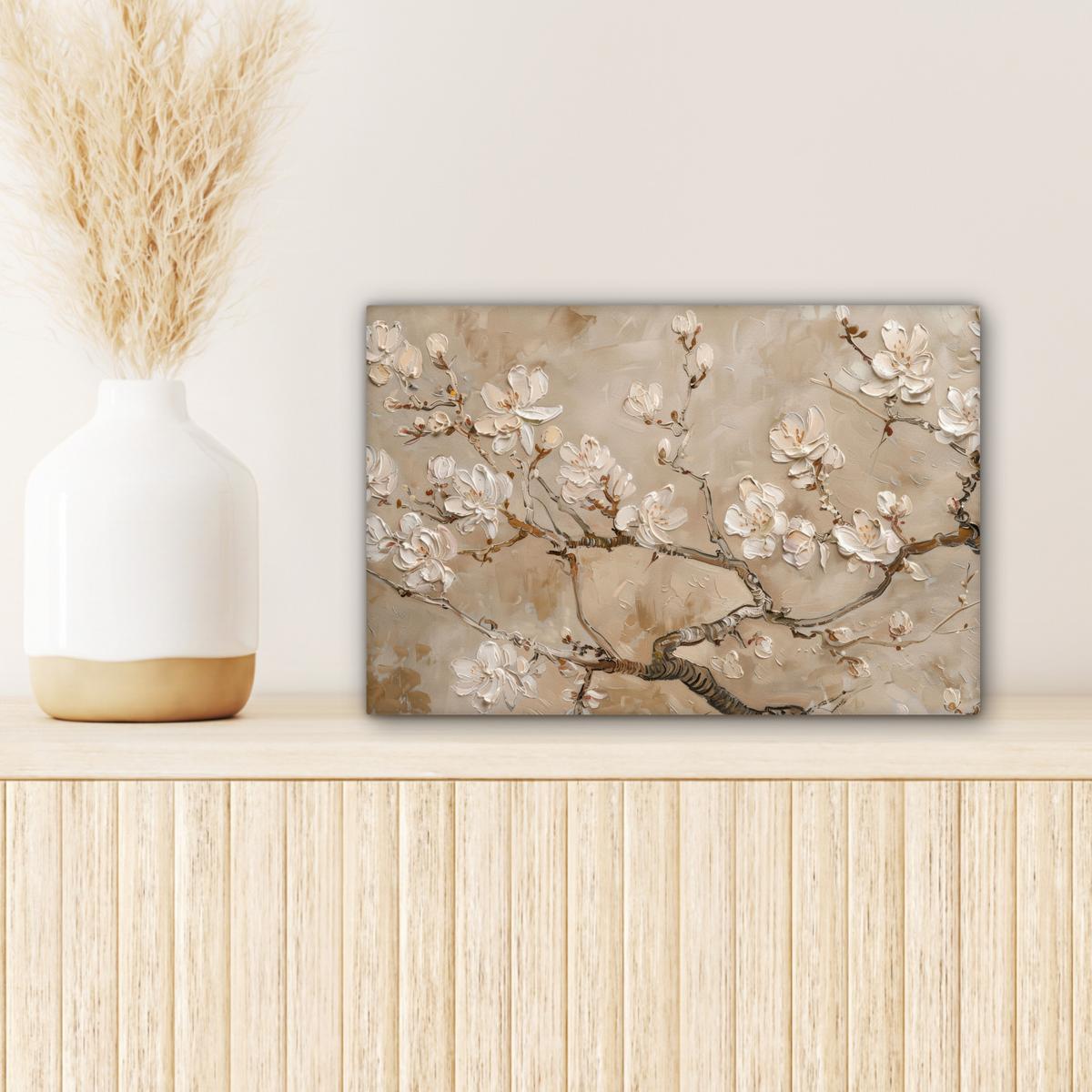 LEINWANDBILD Blumen - Modern - Beige - Weiß - Blüte Deko Schlafzimmer 30x20 cm - Beige, Textil (30/20cm) - MuchoWow