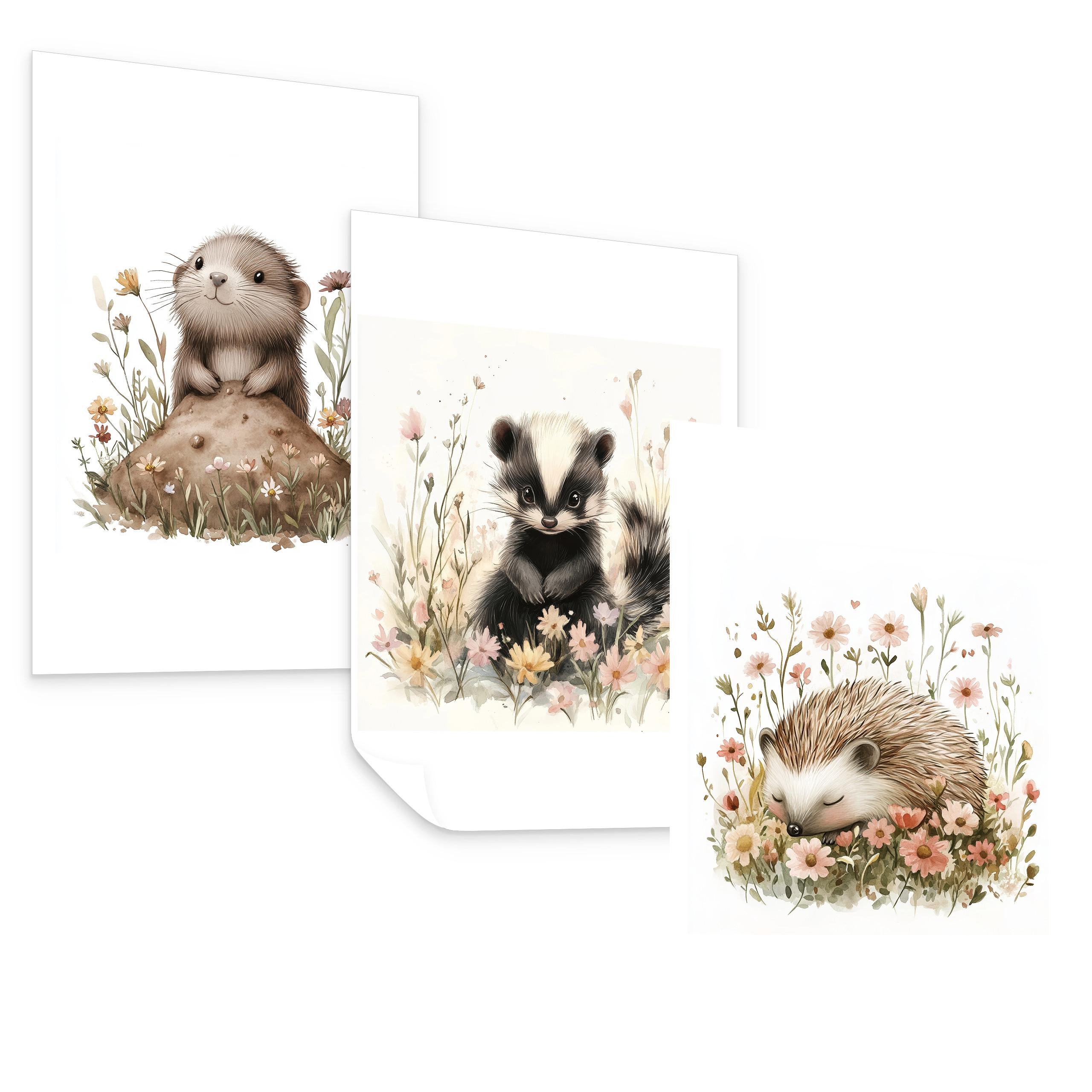 POSTER SET für Kinderzimmer Teddybären Monde Wolken Sterne 3x Poster A4 21x30cm - Gelb/Beige, Papier (21/30/1cm) - Muralo