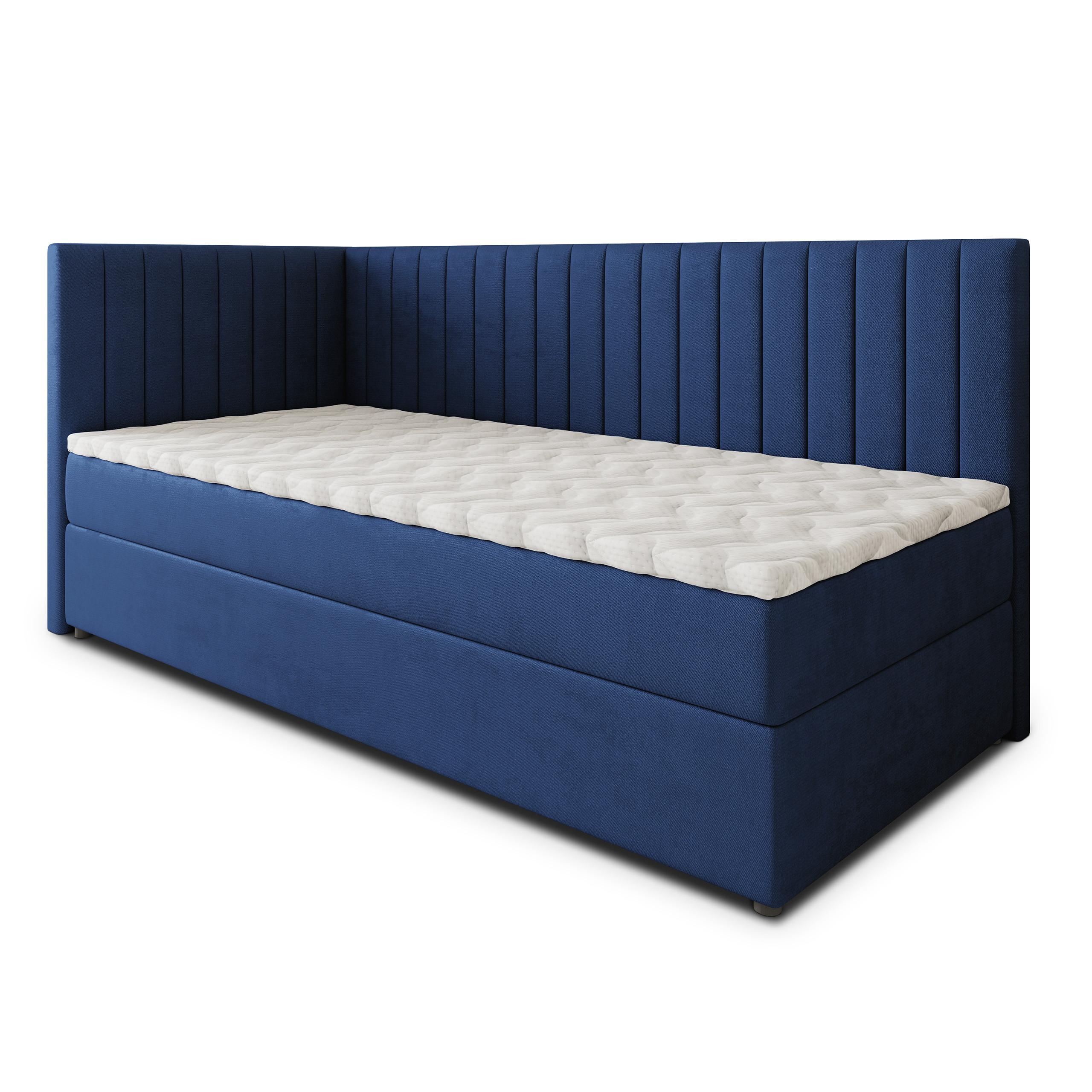 BOXBETT ARIS 100x200 cm mit Matratze und Topper, H2+H3 - Blau - Blau, Holz (100/200cm) - MASSENO
