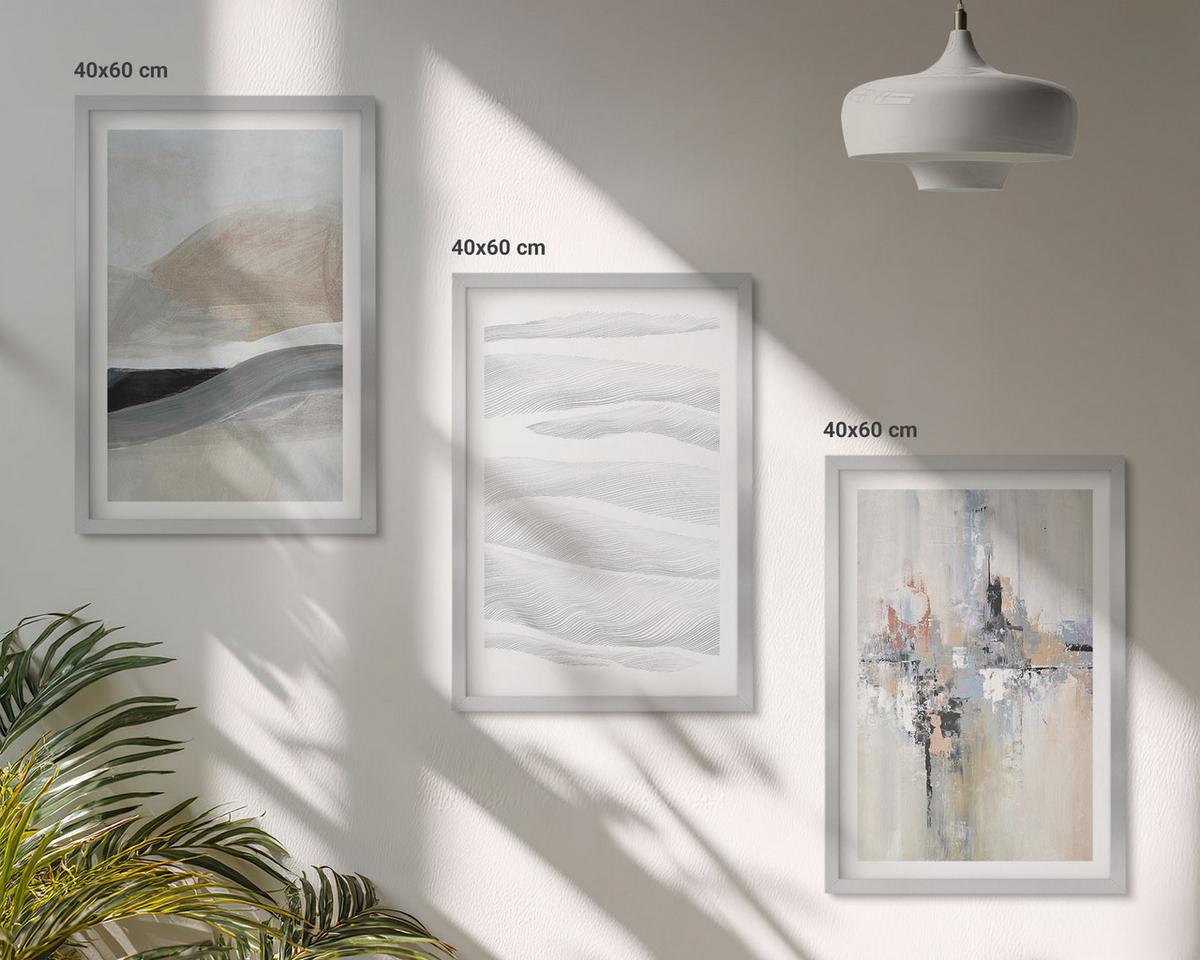 BILDER SET 3er Set - 40x60 cm Silberner Rahmen - Abstrakte Erdmuster - Silberfarben, Kunststoff (40/60cm) - TULUP