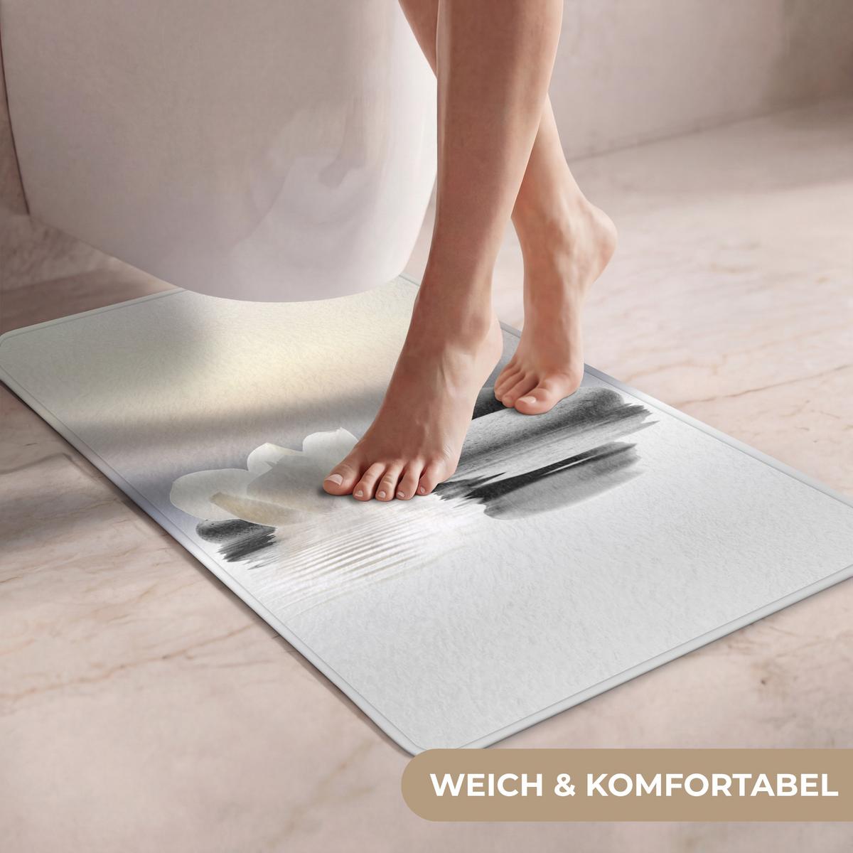 WC-VORLEGER Steine - Lotus - Weiß - Wasser - Zen WC Teppich 50x80 cm - Weiß, Textil (50/1cm) - OnlyWow