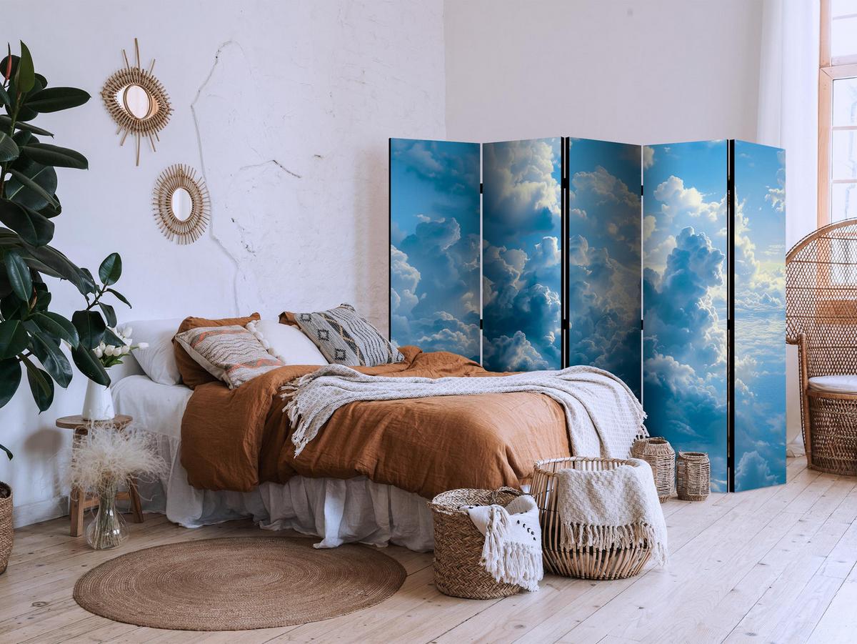 PARAVENT Beidseitig Bedruckter 5-tlg 225x172 cm Bewölkter Himmel - Blau, Holz/Textil (225/172/3cm) - Muralo