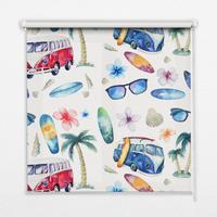 INNENROLLO - Fensterrollo - Rollo - 100x100 cm - Autos und Palmen auf Hawaii - Rot, Kunststoff (100/100/0.5cm) - TULUP