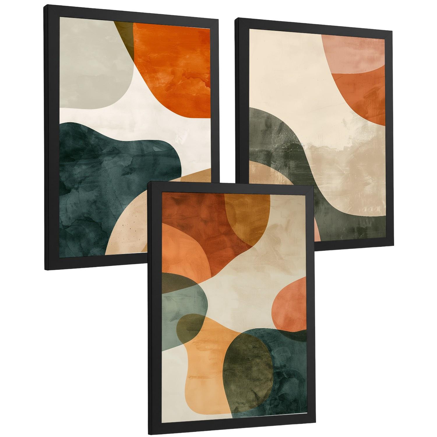 POSTER Set of 3 Abstract Shape Wall Art Prints Modern Brown Green Orange Decor for Living Room Bedroom Kitchen Bathroom Schwarzer Rahmen A3 - Schwarz, Papier (29.7/1/42cm) - Nacnic
