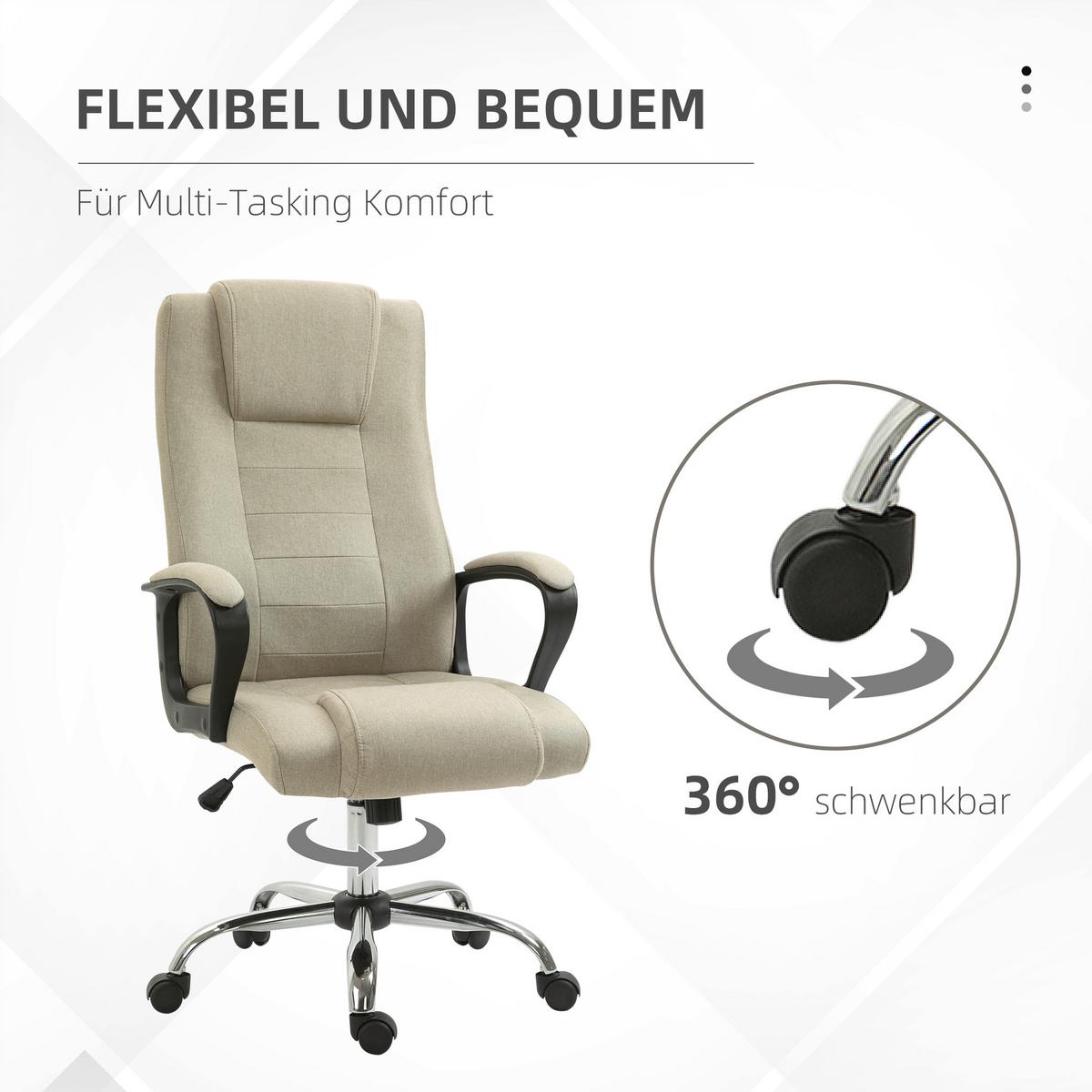 BÜROSTUHL, Ergonomisch Schreibtischstuhl mit Kopfstütze, Leinenoptik Beige - Beige, Kunststoff (62/119/76cm) - Vinsetto