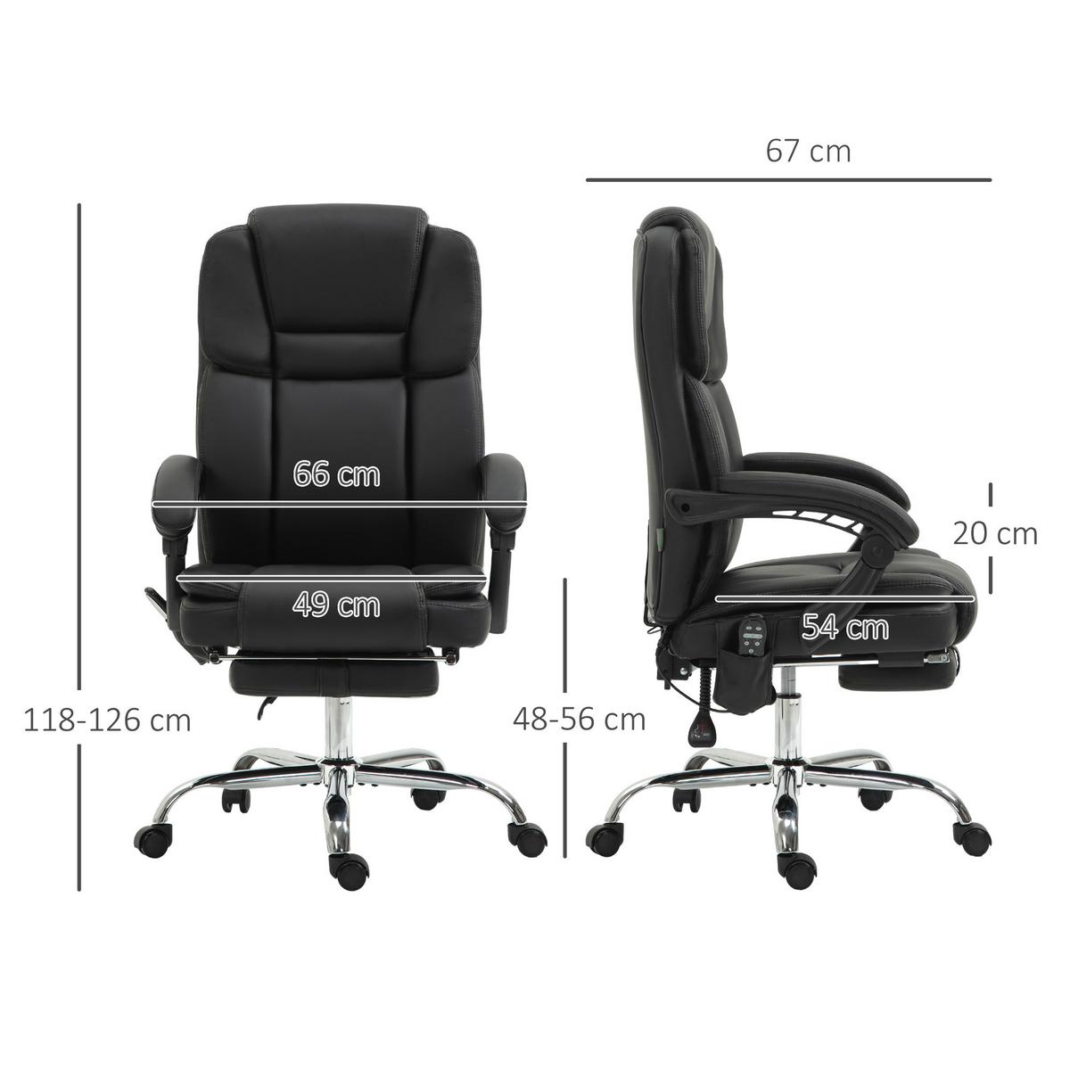 BÜROSTUHL mit Massagefunktion PC-Stuhl mit Heiz-, Liegefunktion Schwarz - Silberfarben/Schwarz, Kunststoff/Metall (67/126/66cm) - Vinsetto