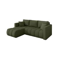 ECKSOFA mit Schlaffunktion Ottomane Links GARD-L 226x146x85 Grün Bouclé - Schwarz/Olivgrün, Holzwerkstoff/Kunststoff (226/146cm) - ALTDECOR