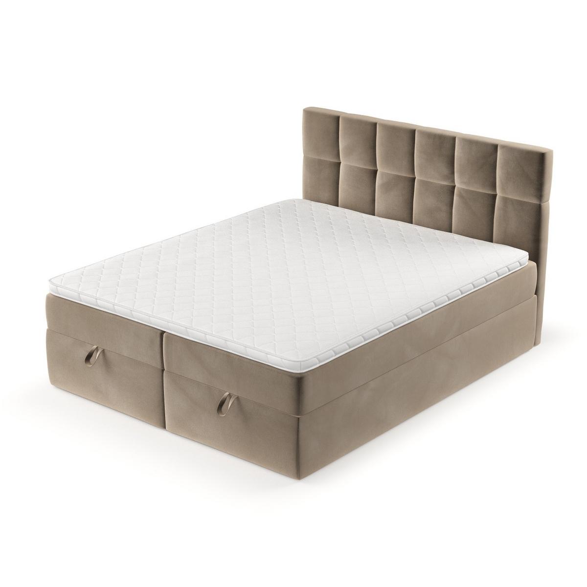 BOXBETT Savio 140/200 cm Taupe im Paros Stoff - Taupe/Schwarz, Holz/Holzwerkstoff (140/200cm) - AltaBeds