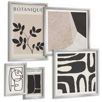 BILDER SET 5er Set - 50x50 cm & 20x30 cm & 40x60 cm Silberner Rahmen - Abstrakte Boho-Musterformen - Silberfarben, Kunststoff (40/60cm) - TULUP