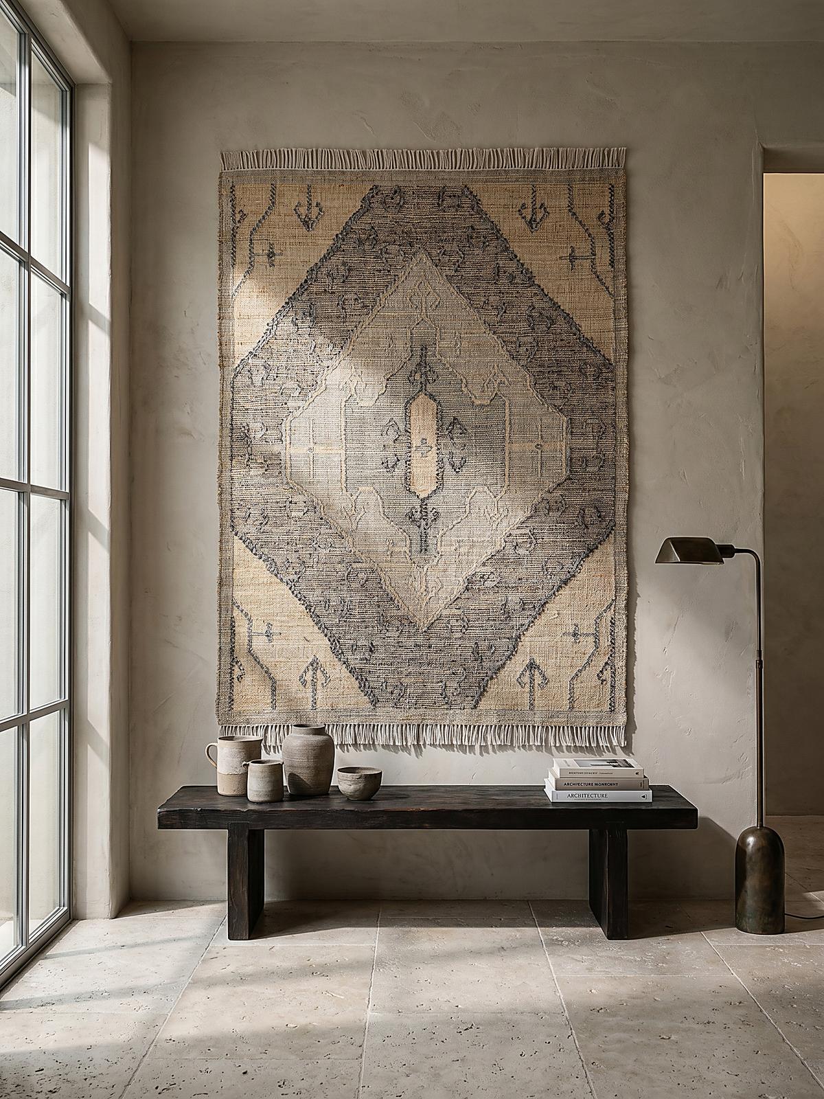 NATURTEPPICH handgewebt BERMEO, im Vintage-Stil, Natur, 140 x 200 cm - Beige, Textil (200/140cm) - KADIMA DESIGN
