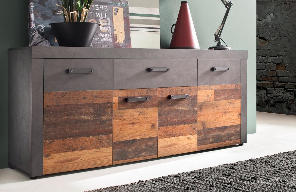 SIDEBOARD Used Wood Altholz Design mit Grau 178 cm, Kommode 4-türig - Silberfarben/Schwarz, Holzwerkstoff/Kunststoff (40/77/178cm) - Top.Furn
