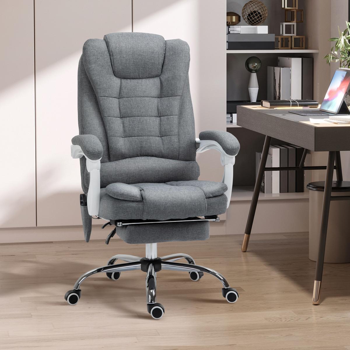 CHEFSESSEL mit Massagefunktion, Ergonomischer Schreibtischstuhl mit Liegefunktion - Silberfarben/Grau, Kunststoff/Textil (70/119/65cm) - Vinsetto