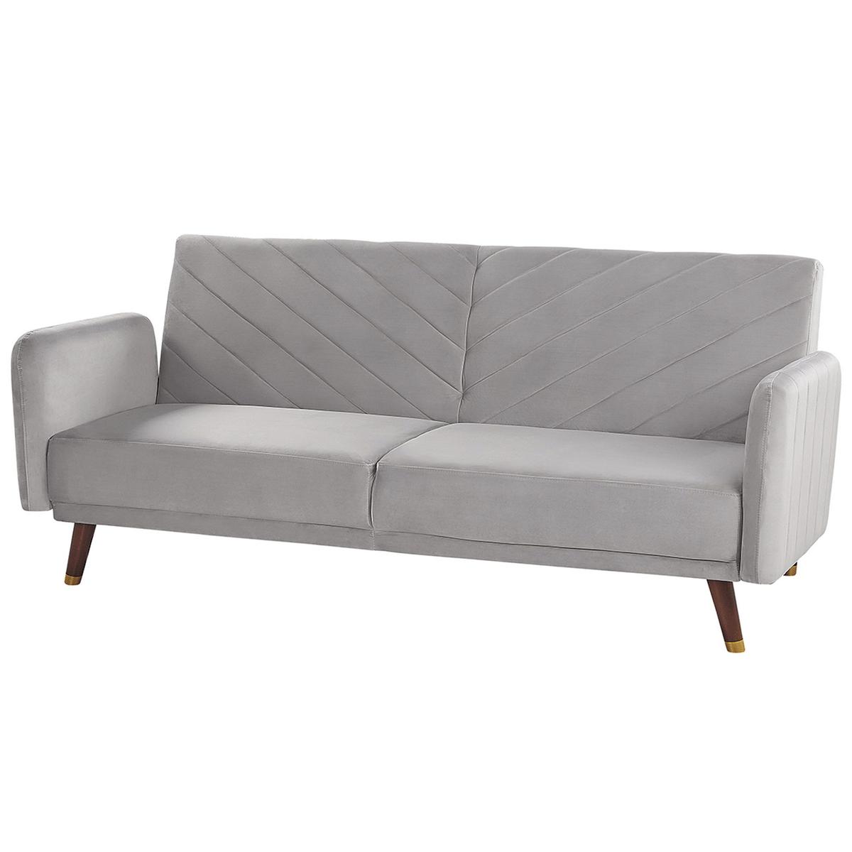 3-SITZER-SCHLAFSOFA Samtstoff Hellgrau Senja - Hellgrau, Textil (200/87/95cm) - Beliani