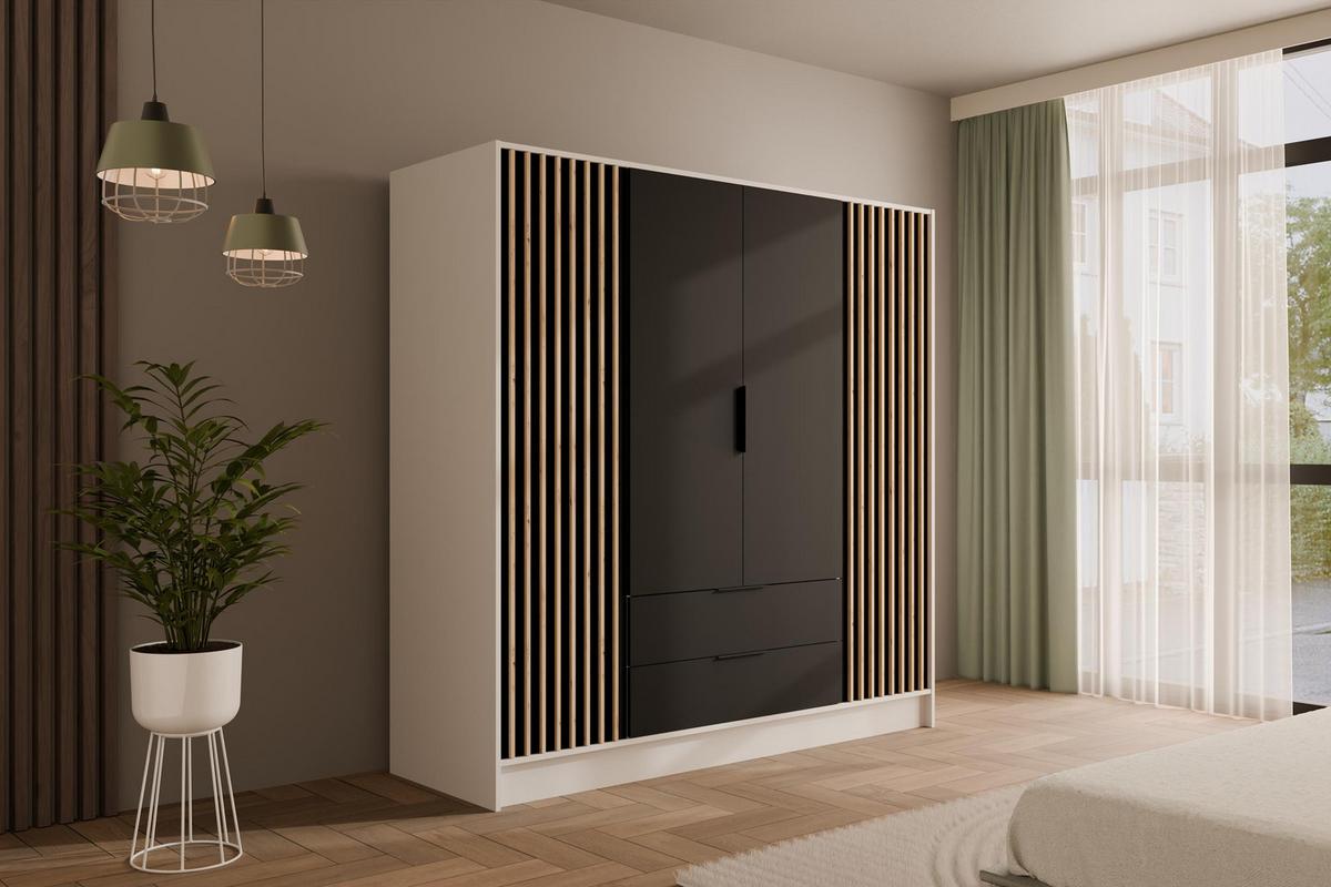 KLEIDERSCHRANK NELIA - 200 cm - Schwarz/Weiß, Holzwerkstoff (200/200/51cm) - ALTDECOR