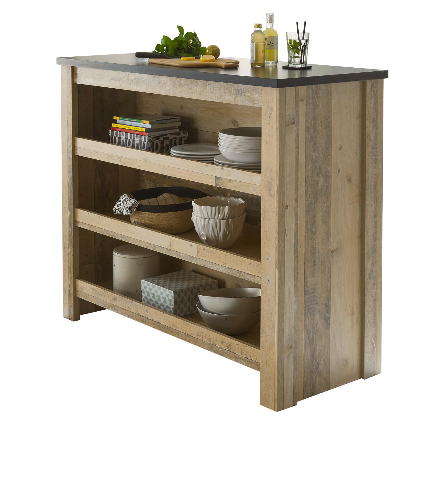 KÜCHENTHEKE Used Wood hell, anthrazit 130 cm, Kücheninsel freistehend - Eichefarben/Anthrazit, Holzwerkstoff/Metall (130/106/44cm) - Furn.Design
