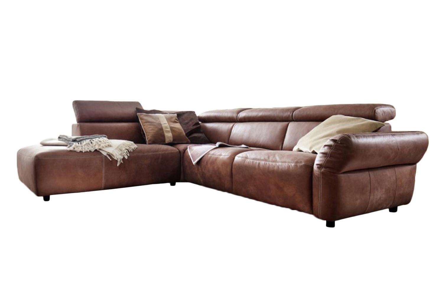 ECKSOFA MIT MOTORISCHER SITZTIEFENVERS. RISO Braun Leder - Schwarz/Braun, Leder (263/240cm) - KAWOLA