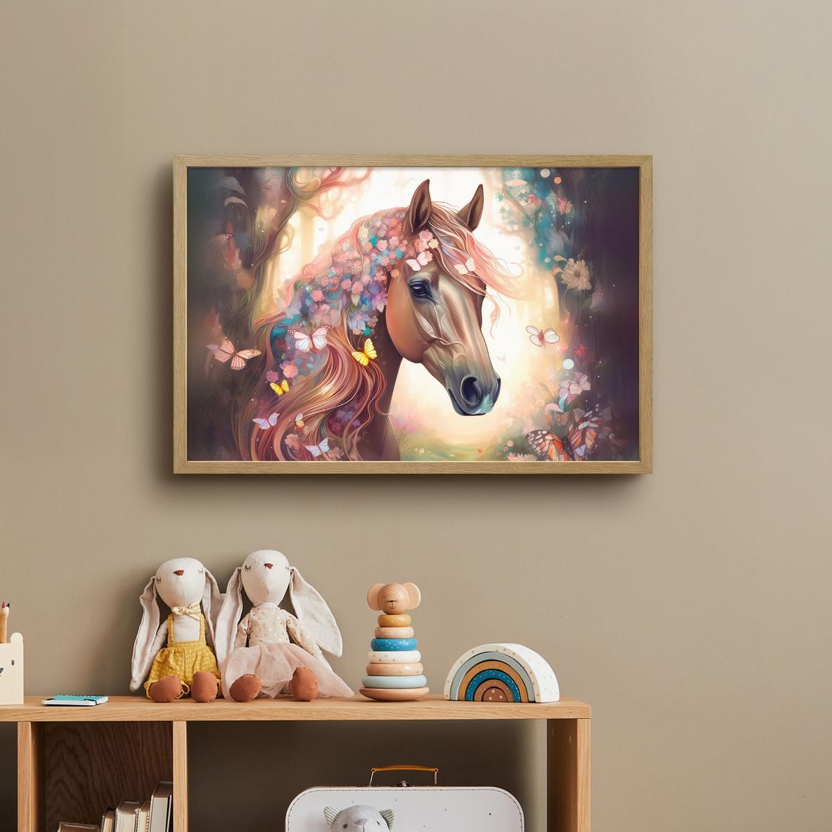 NACHTTISCHLAMPE MIT AKKU Pferd - Natur - Blumen - Schmetterlinge - Wald 60x40 cm - Dunkelbraun, Holzwerkstoff (8/60/40cm) - OnlyWow