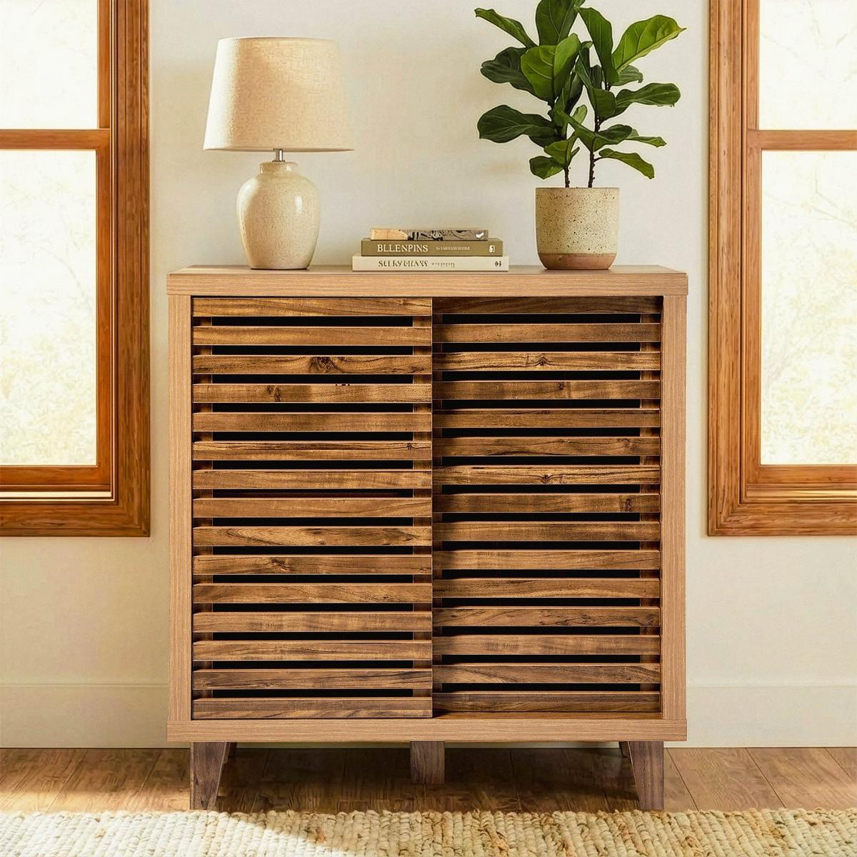 SIDEBOARD mit 2 Schiebetüren 29/80/88, 5 cm - Nussbaumfarben, Holzwerkstoff (29/88.5/45cm) - Calicosy